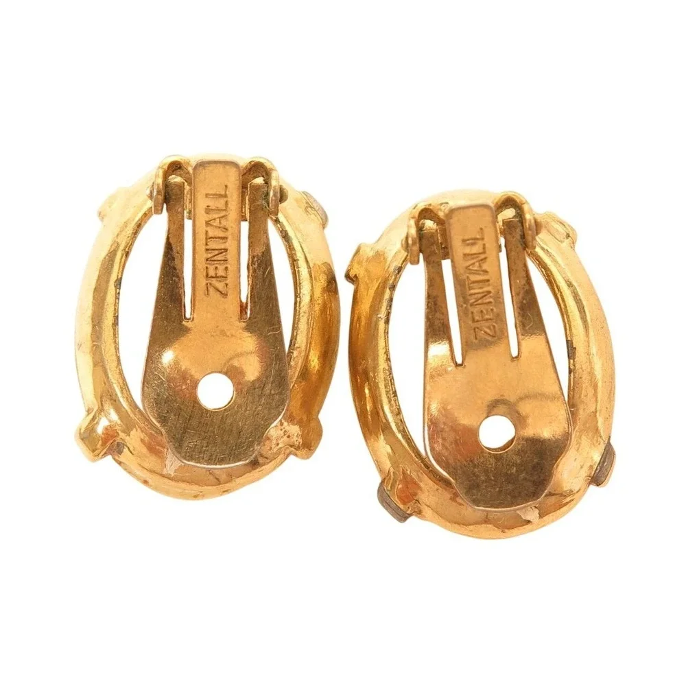 Zentall Designer Signed Crackled Clear Stones‎ Vintage Clip-on Earrings*A569
